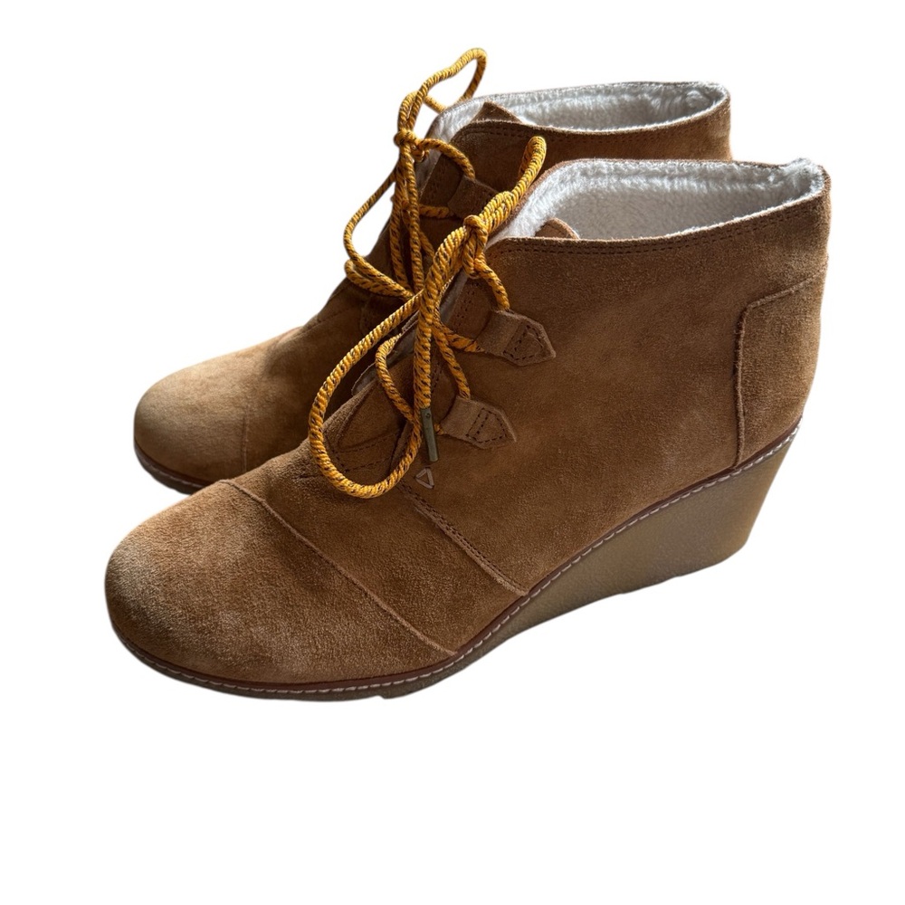 Toms Tan Suede Wedge Ankle Boots